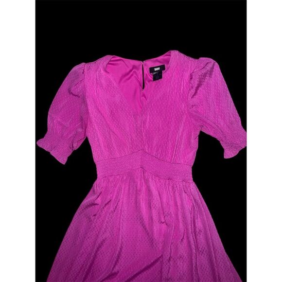 DKNY Women's Fuchsia Puff Sleeve V-Neck Midi - Picture 15 of 16